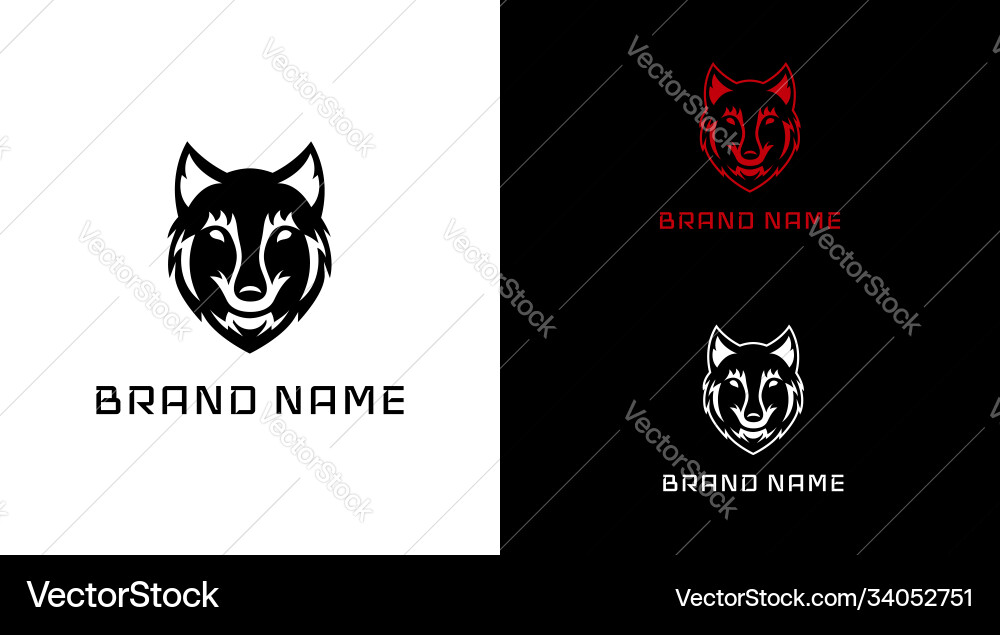Schwarzes Wolf-Masculin-Logo auf weiß und Schwarzes Wolf-Masculin-Logo auf weiß und vektorbild
