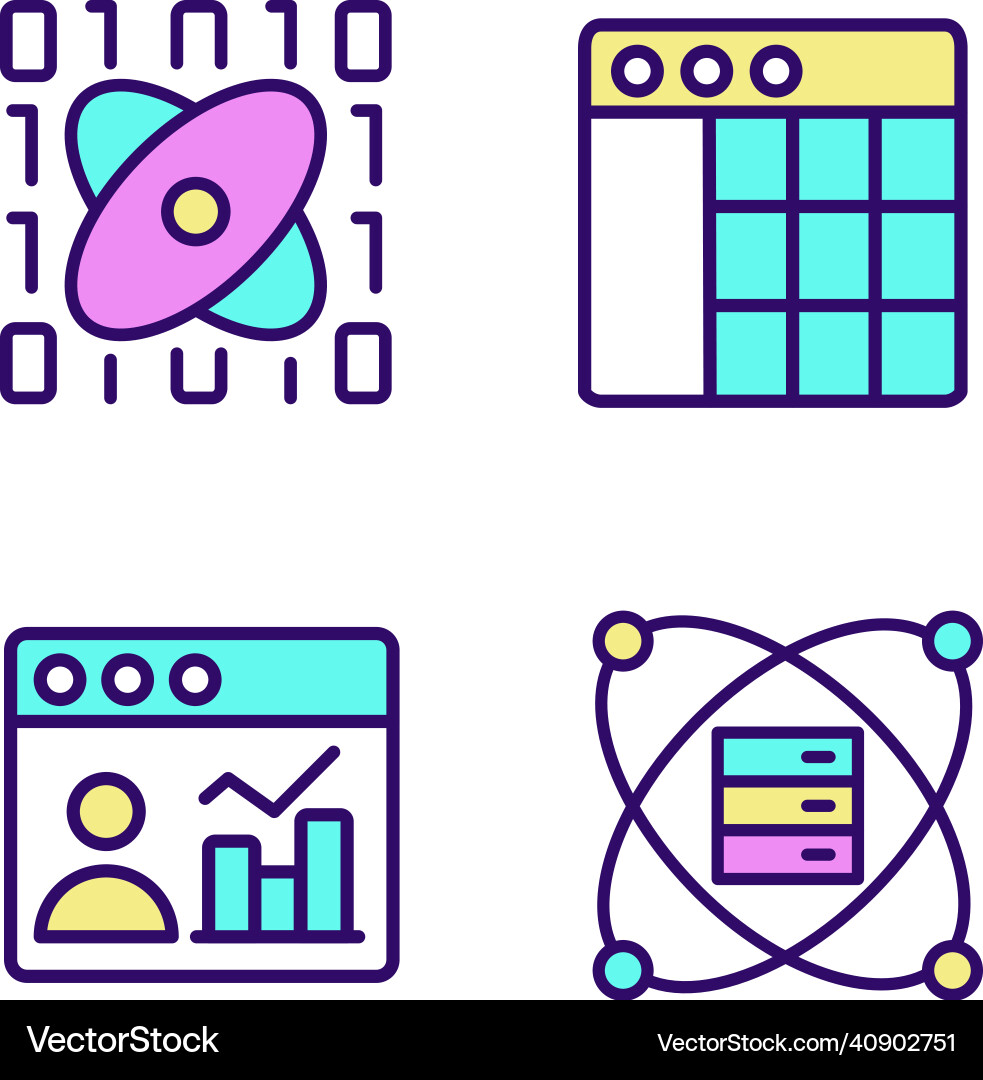 Science data mining rgb color pixel perfect icons Science data mining rgb color pixel perfect icons vector image