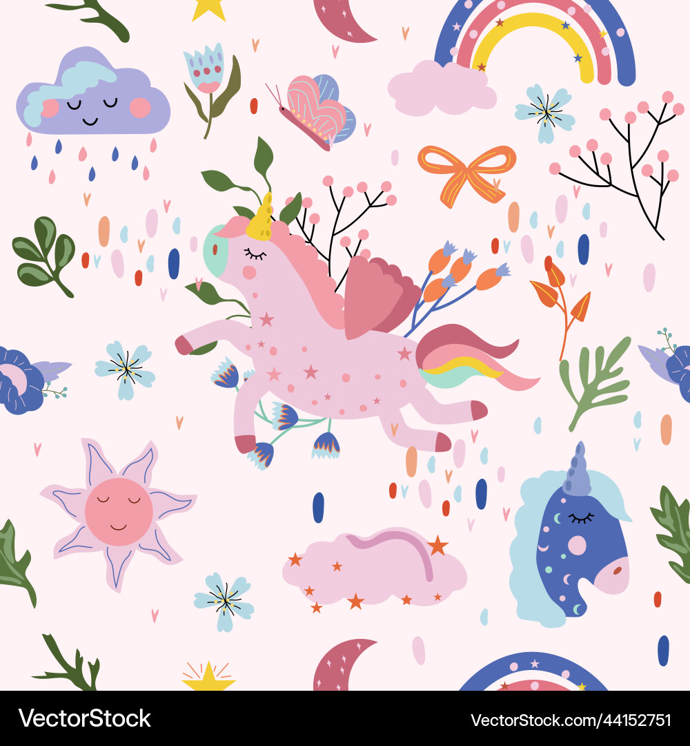 Seamless pattern with cute unicorn colorful