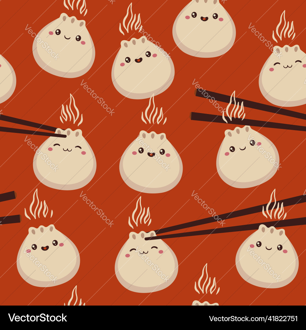 Seamless pattern with dumplings on a red Seamless pattern with dumplings on a red vector image
