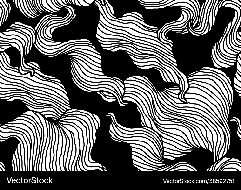 Seamless pattern with wave line curls monochrome Seamless pattern with wave line curls monochrome vector image