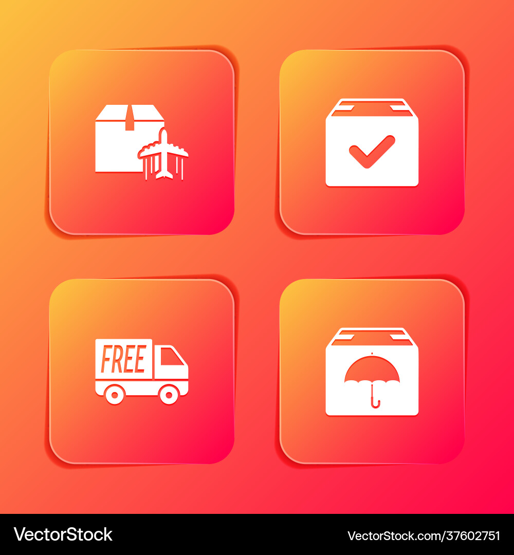 Set plane and cardboard box package with check Vector Image