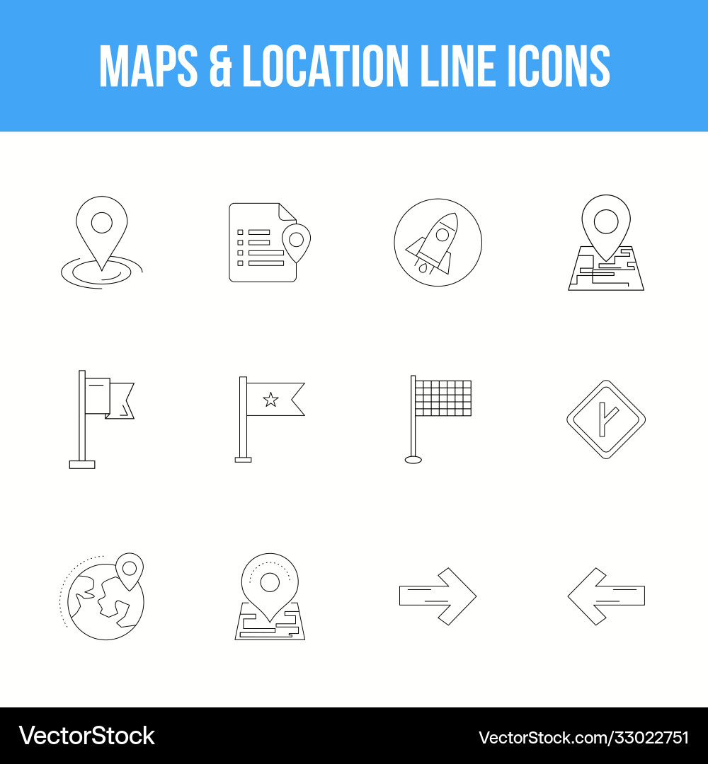 Unique maps location line icon set vector image