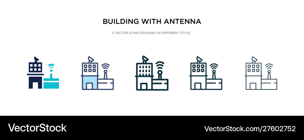 Building with antenna icon in different style Building with antenna icon in different style Vector Image