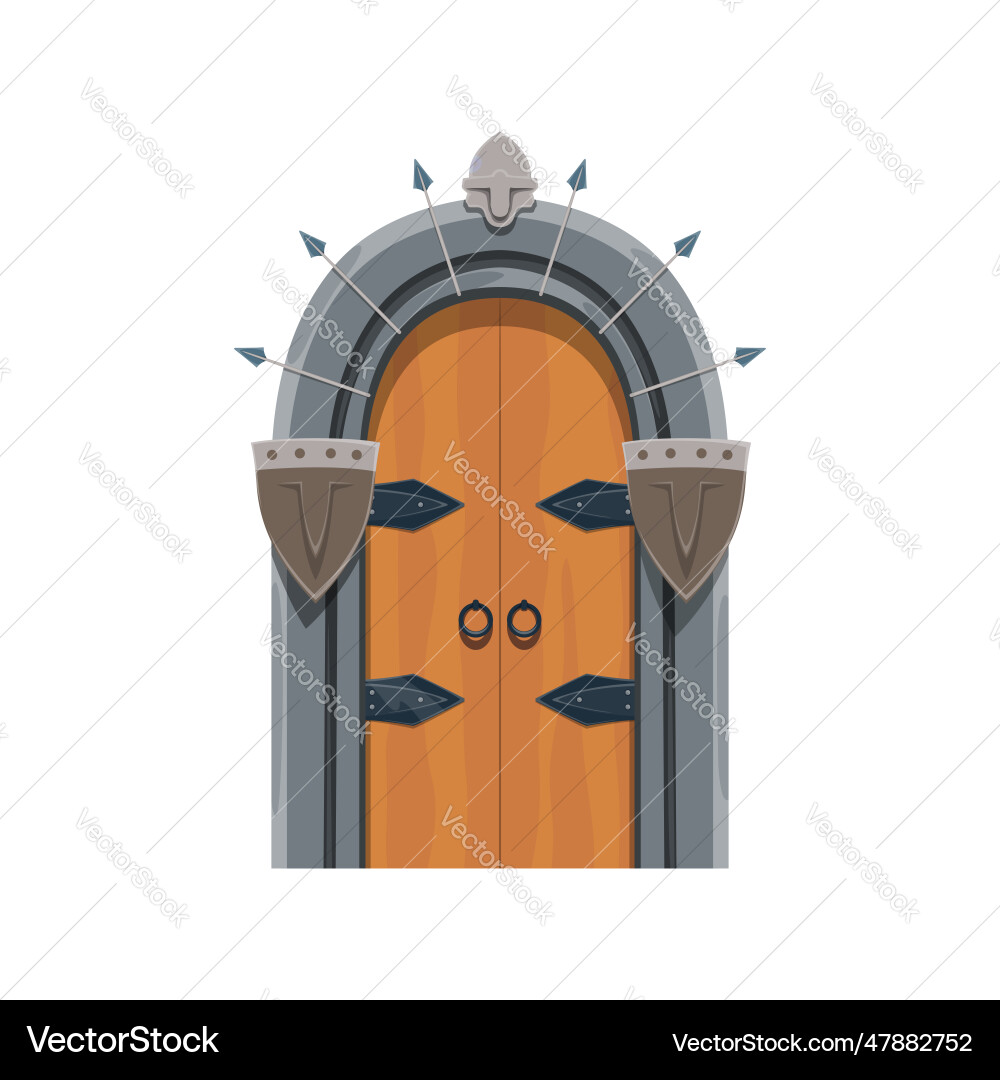 Medieval castle gate fortress dungeon wooden door vector image