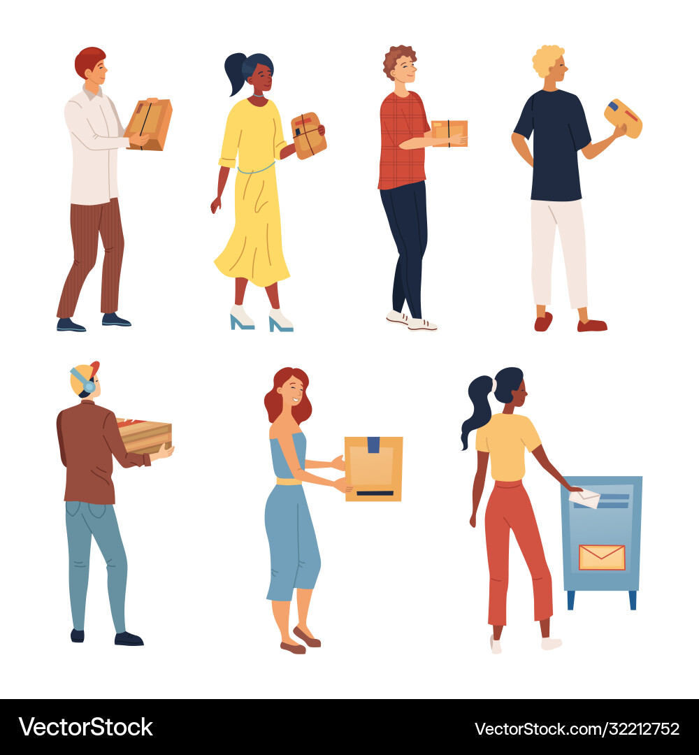 People wait in a queue to send packages People wait in a queue to send packages vector image