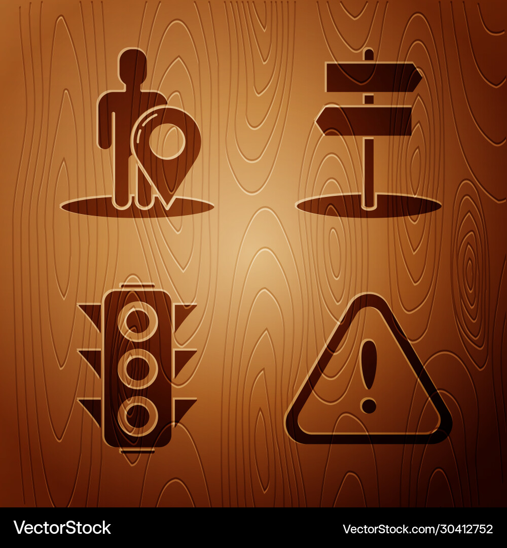 Set exclamation mark in triangle map marker Set exclamation mark in triangle map marker vector image