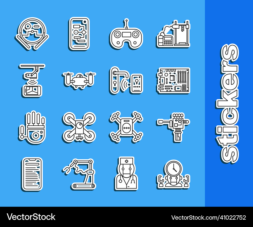 Set line robot and digital time manager drone Set line robot and digital time manager drone vector image