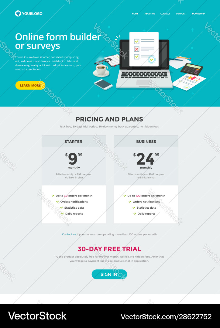 Survey form builder web site template design Survey form builder web site template design vector image