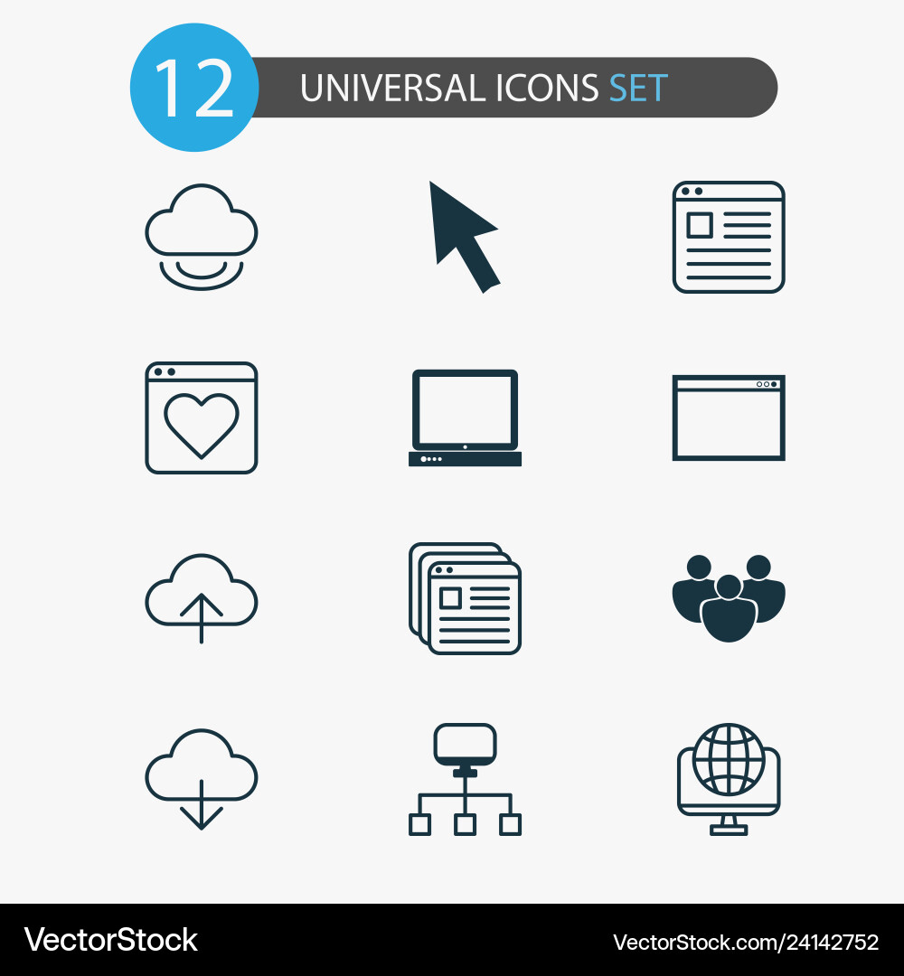 Web icons set with cloud upload cursor arrow Web icons set with cloud upload cursor arrow vector image