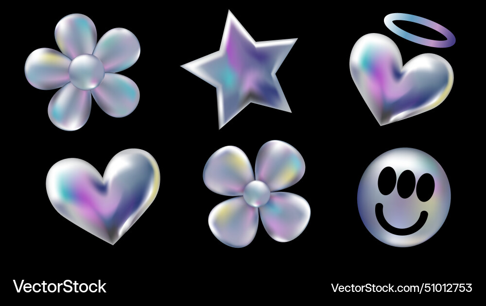 3d holographic retro 90 stickers set Royalty Free Vector