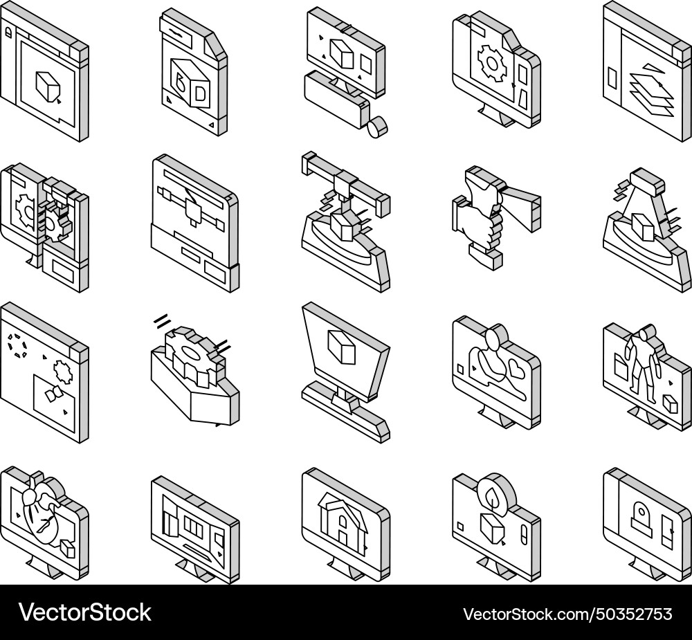 3d modelling software and device isometric icons 3d modelling software and device isometric icons vector image