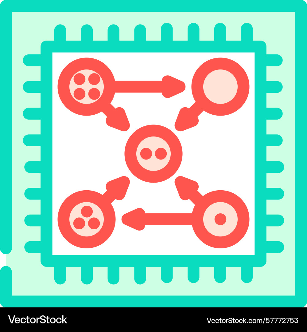 Chip entangled qubits quantum computer color icon Chip entangled qubits quantum computer color icon vector image