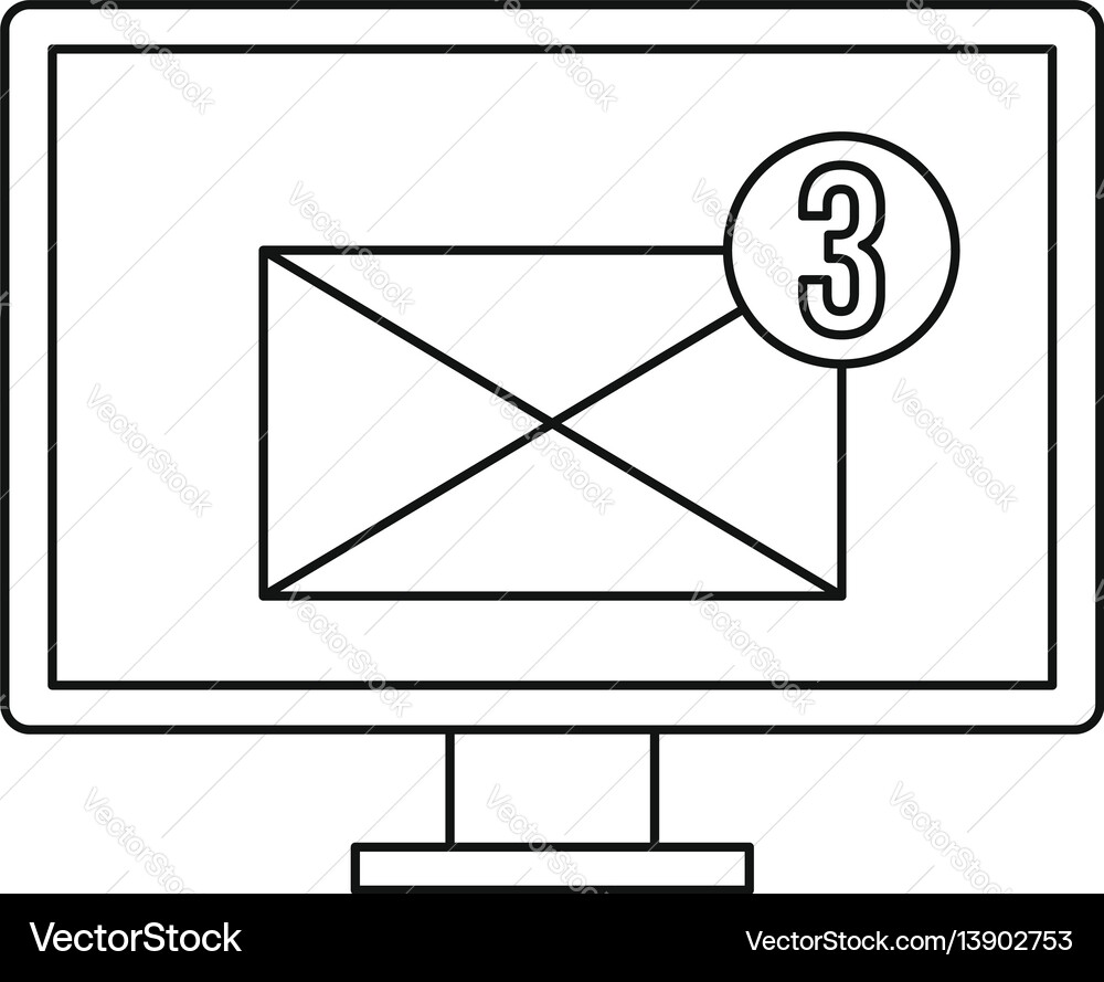 Computer monitor with envelope icon outline style Computer monitor with envelope icon outline style vector image