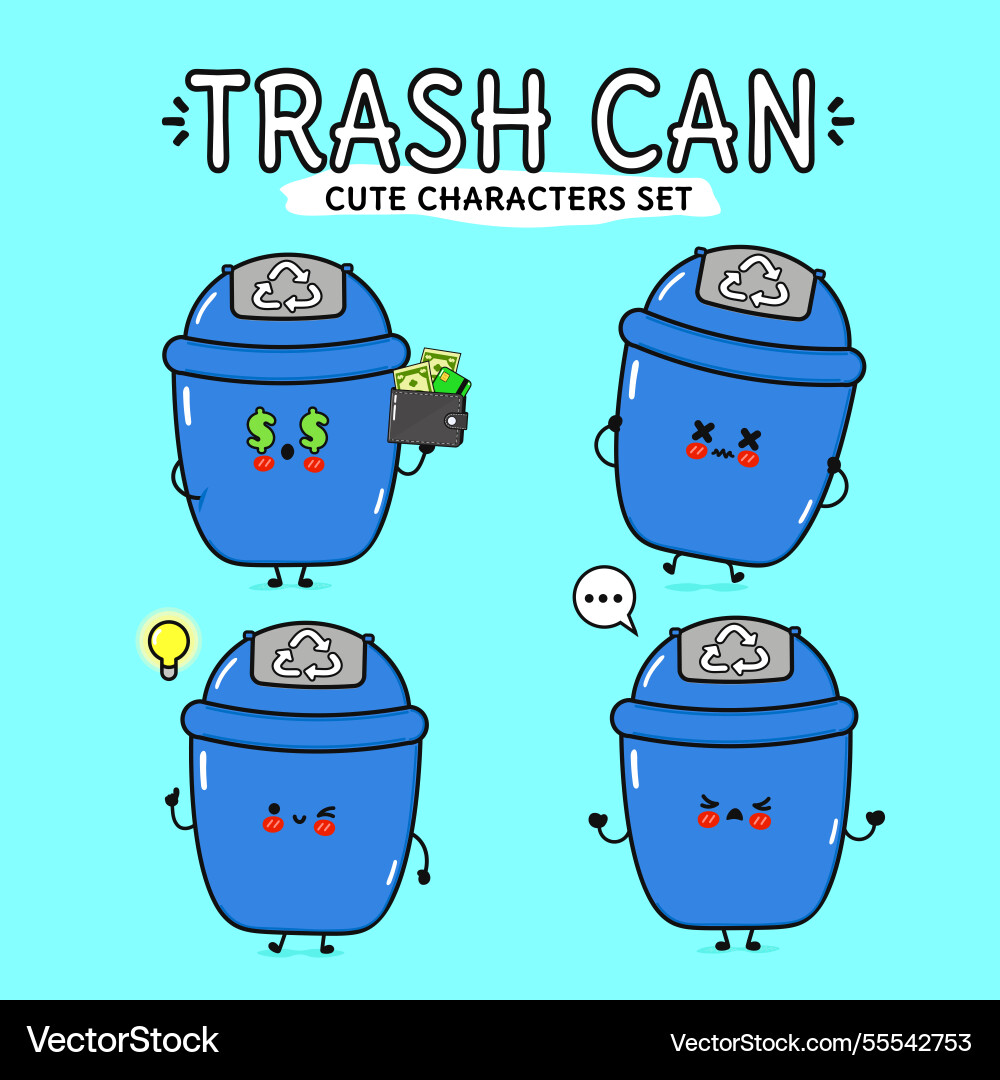 Cute trash can characters set Cute trash can characters set vector image