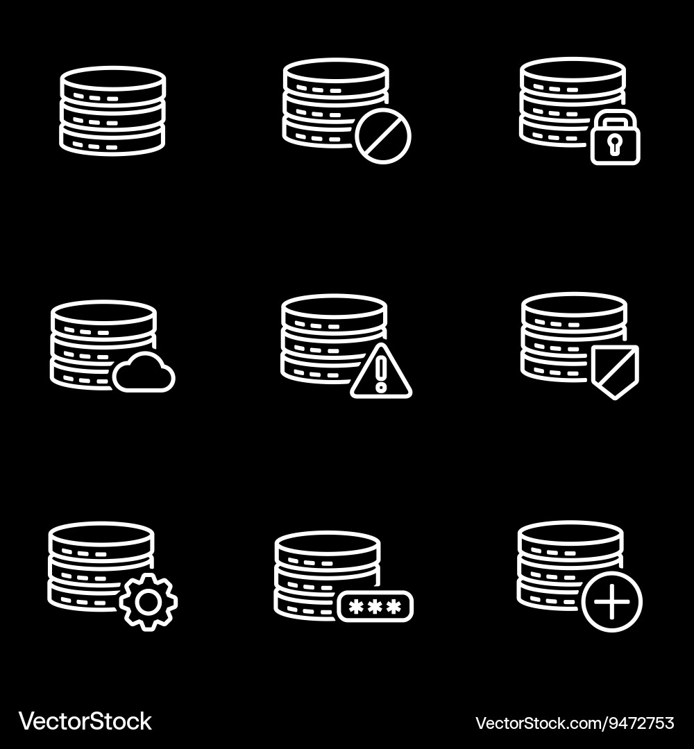 Database Icon Set - Line Style Vector Image