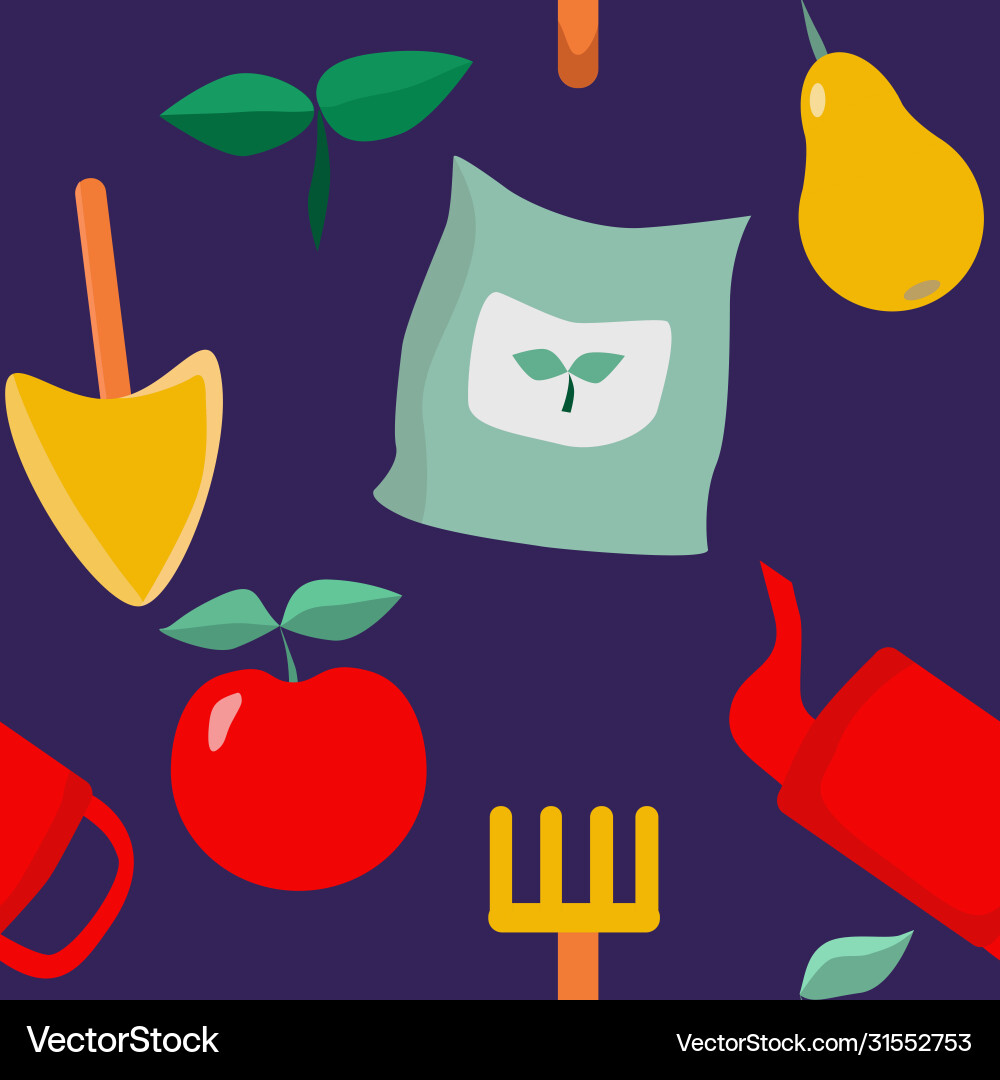Flat seamless pattern with gardening items set Vector Image