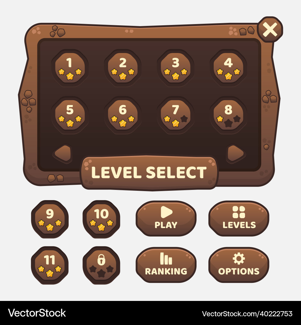 Game template gui kit interface level selection Game template gui kit interface level selection vector image