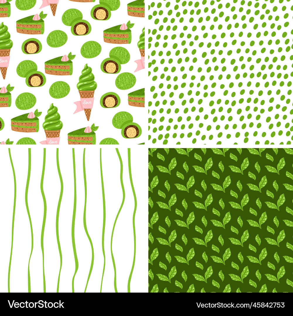Green tea seamless pattern set matcha japanese Green tea seamless pattern set matcha japanese vector image