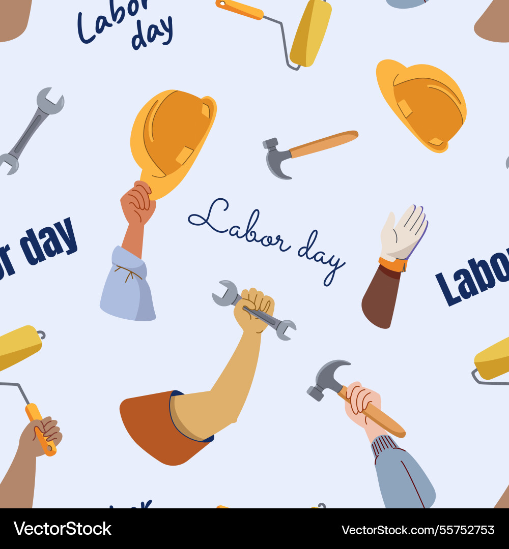 Labor day seamless pattern different workers hands Labor day seamless pattern different workers hands vector image