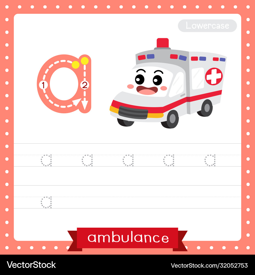 Lowercase A - Ambulance Trace & Learn vector image
