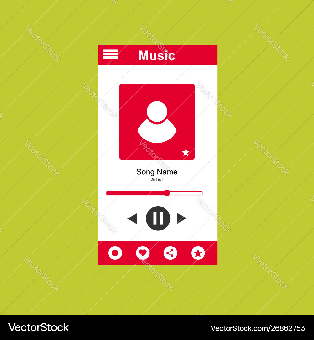 Media player application app template with flat Media player application app template with flat Vector Image