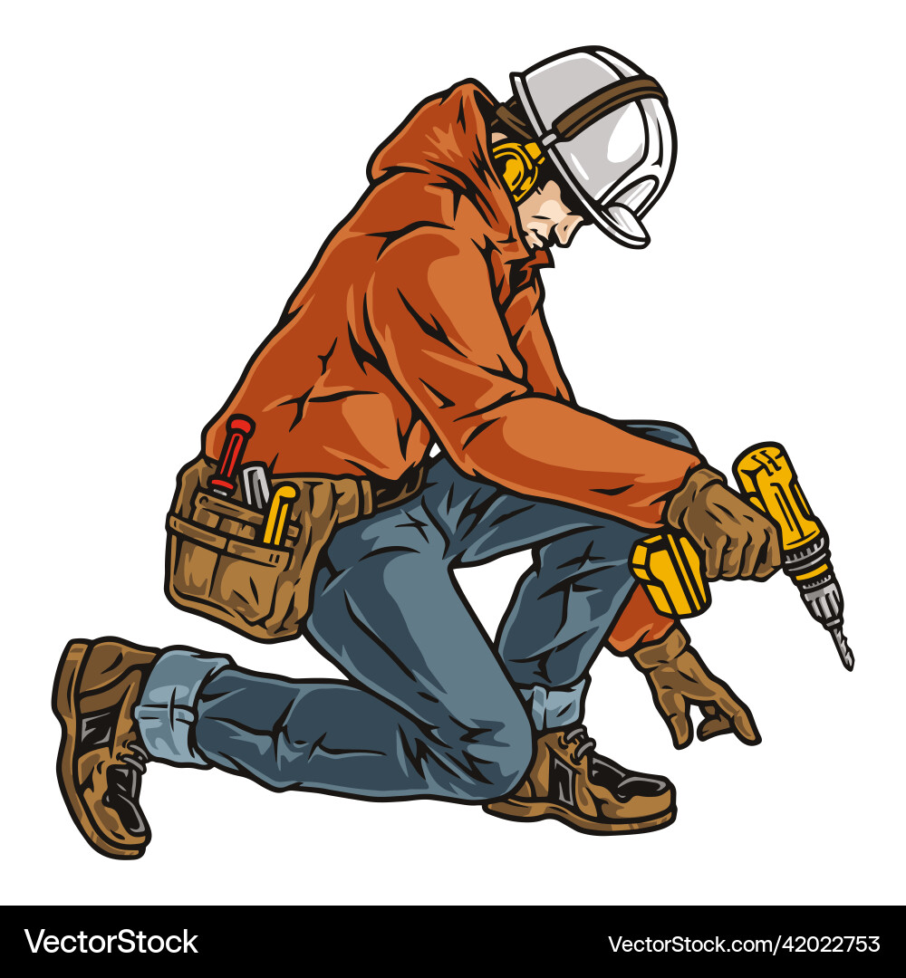 Reparaturman in Hardhat mit Schraubenzieher Reparaturman in Hardhat mit Schraubenzieher vektorbild