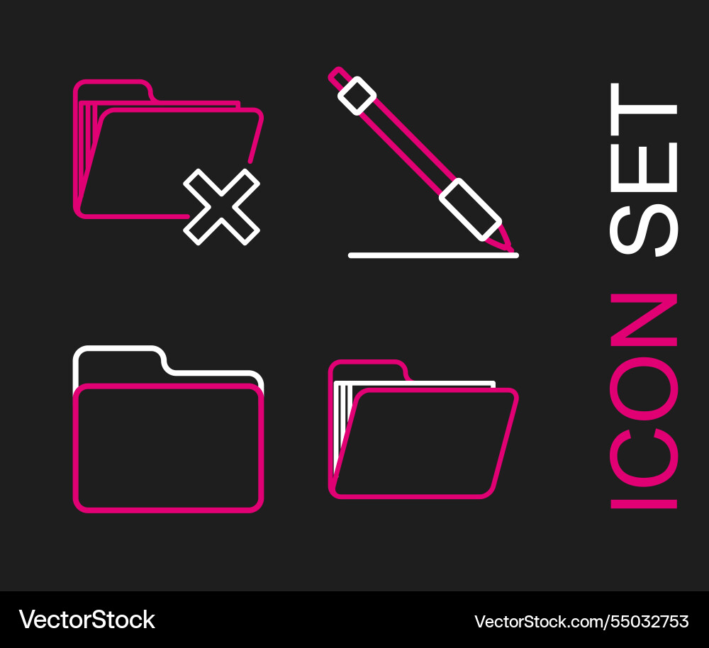 Set line document folder pen and delete icon Vector Image