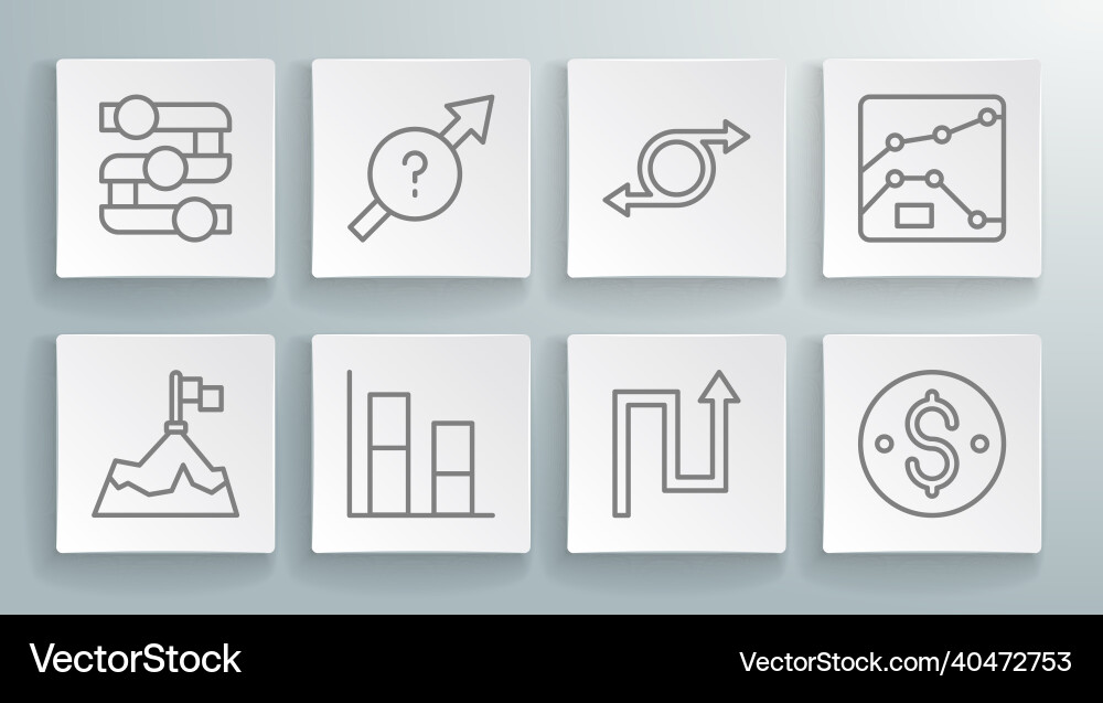 Set line mountains with flag arrow graph chart Set line mountains with flag arrow graph chart vector image