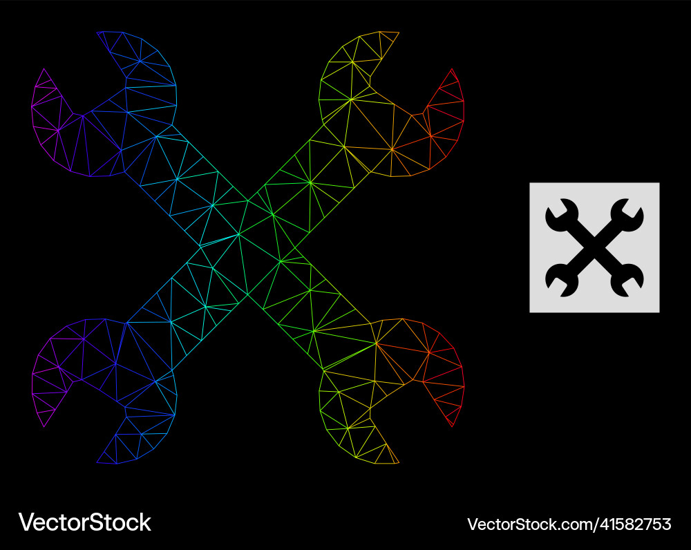 Spectrum gradiented polygonal mesh wrenches icon Vector Image