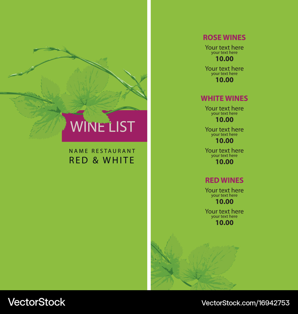 Wine list with a branch of grapes and price vector image