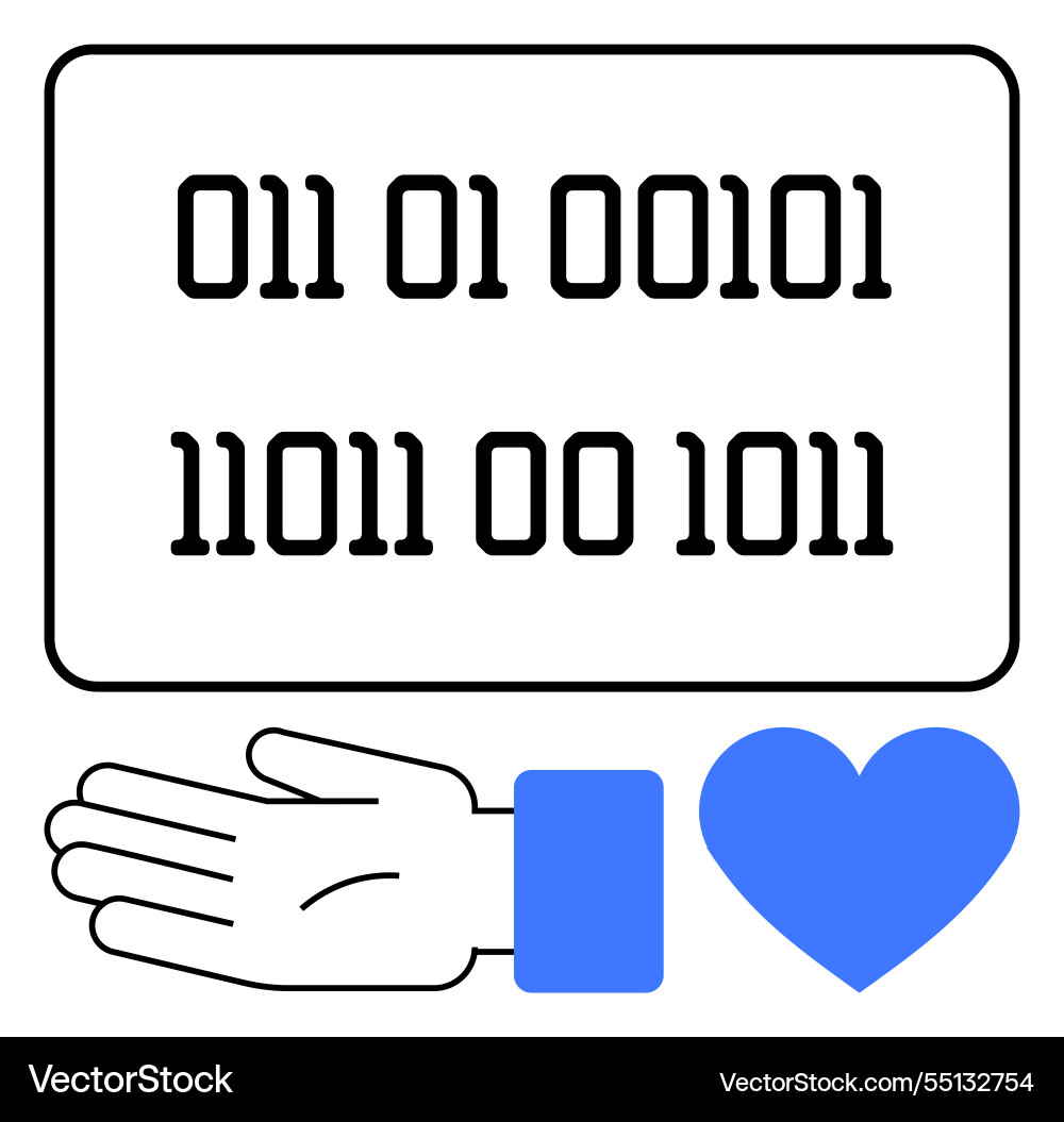 Binary code with hand and heart symbols technology Binary code with hand and heart symbols technology vector image