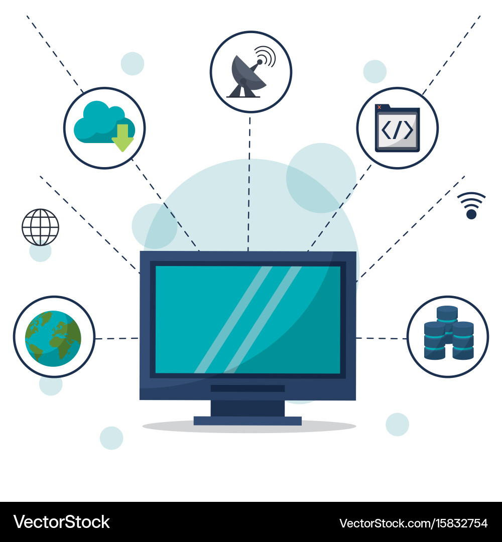 Color background with desktop computer in closeup vector image