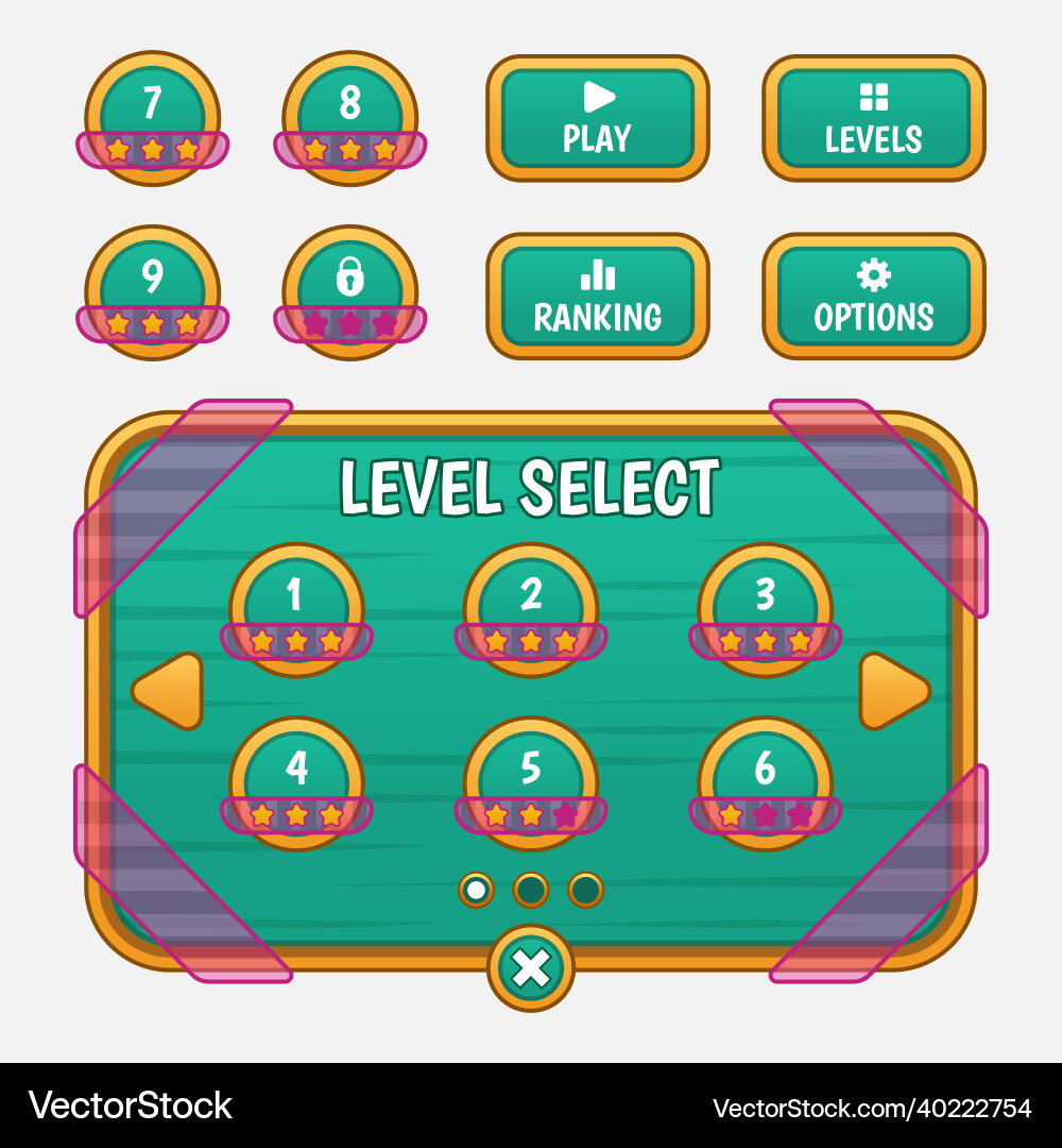 Game template gui kit interface level selection Game template gui kit interface level selection vector image