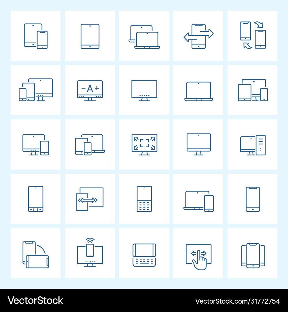Icon set - device and responsive thin line vector image