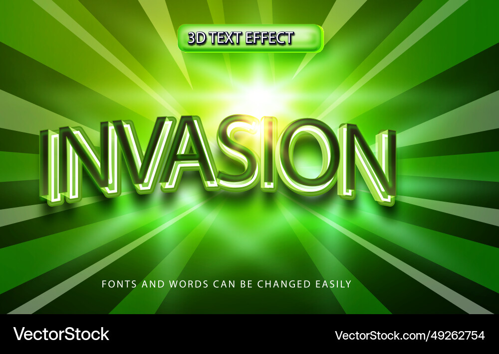 Invasion action 3d editable text effect style Invasion action 3d editable text effect style vector image