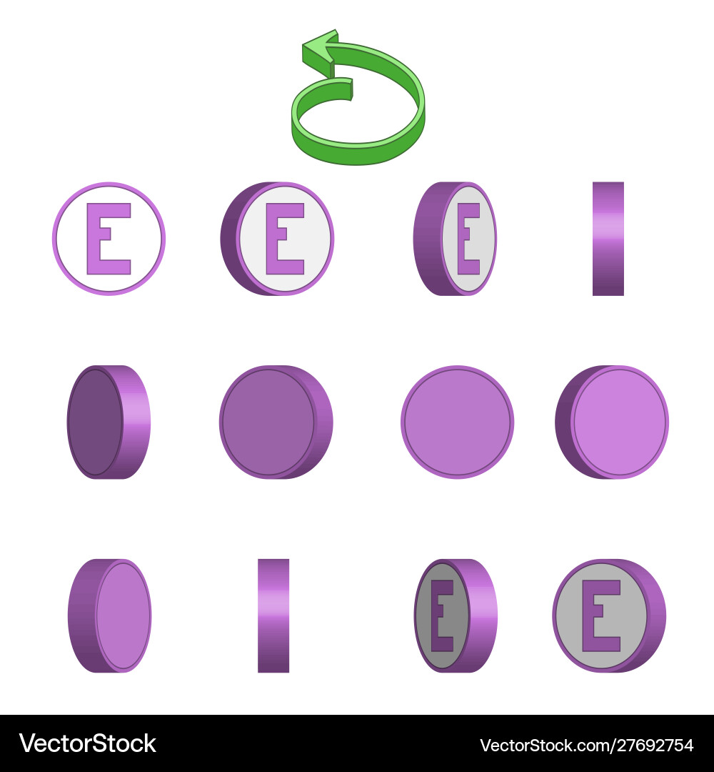Letter e in circle rotation sequence sprite sheet vector image