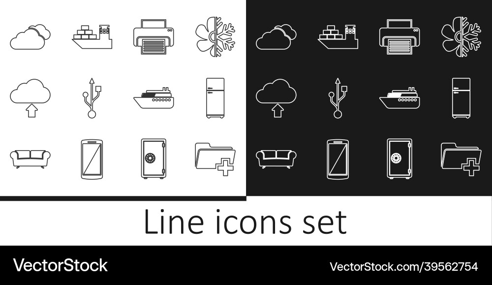 Set line add new folder refrigerator printer Set line add new folder refrigerator printer Vector Image
