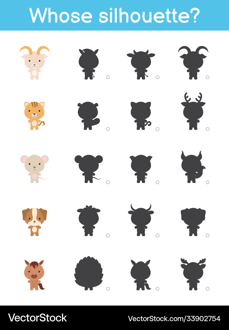 Whose silhouette game template matching Whose silhouette game template matching Vector Image