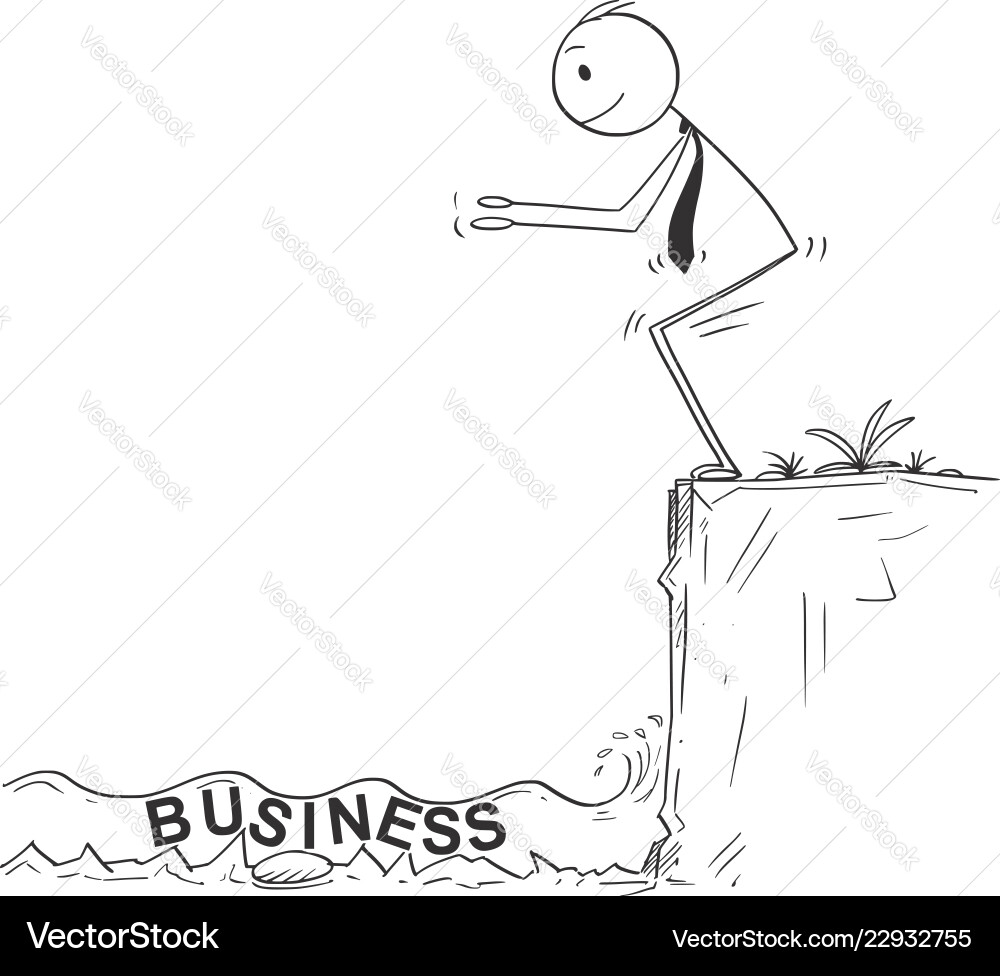 Cartoon von Geschäftsmann bereit in unbekannt zu springen Cartoon von Geschäftsmann bereit in unbekannt zu springen vektorbild