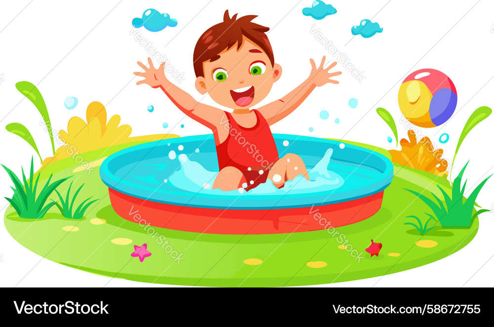 Child Splashing in Inflatable Pool Vector Image