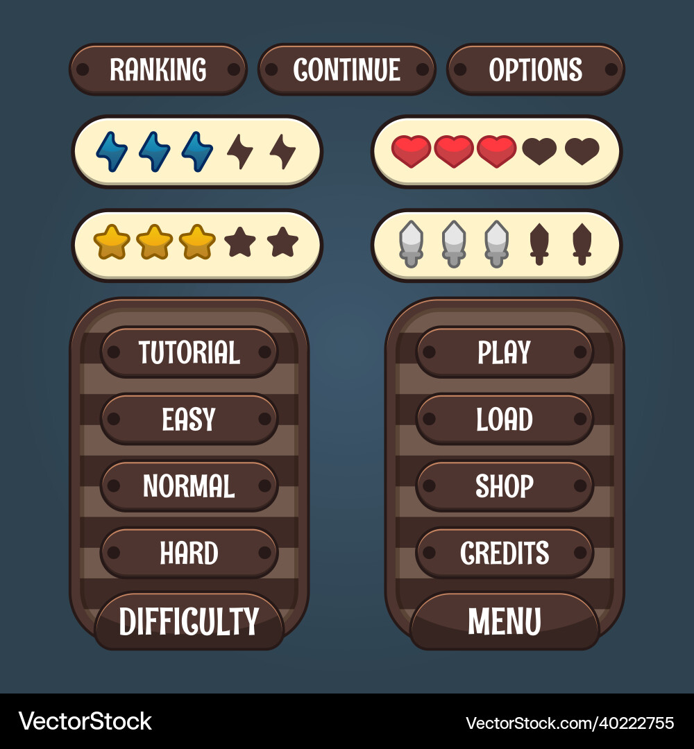 Game template gui kit graphical user Vector Image