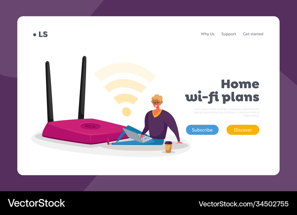 Man work on pc modern networking landing page Man work on pc modern networking landing page vector image