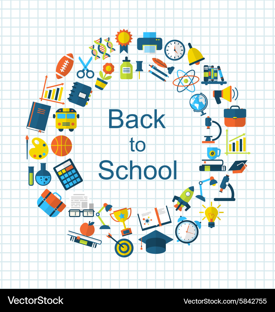 School colorful simple objects and elements vector image