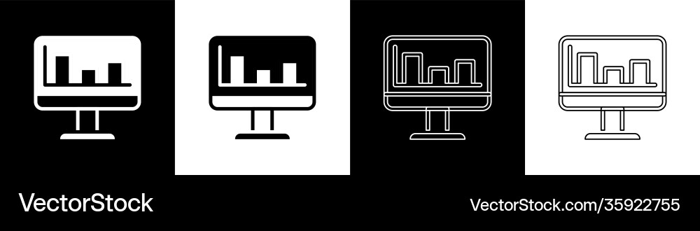 Set computer monitor with graph chart icon Set computer monitor with graph chart icon vector image