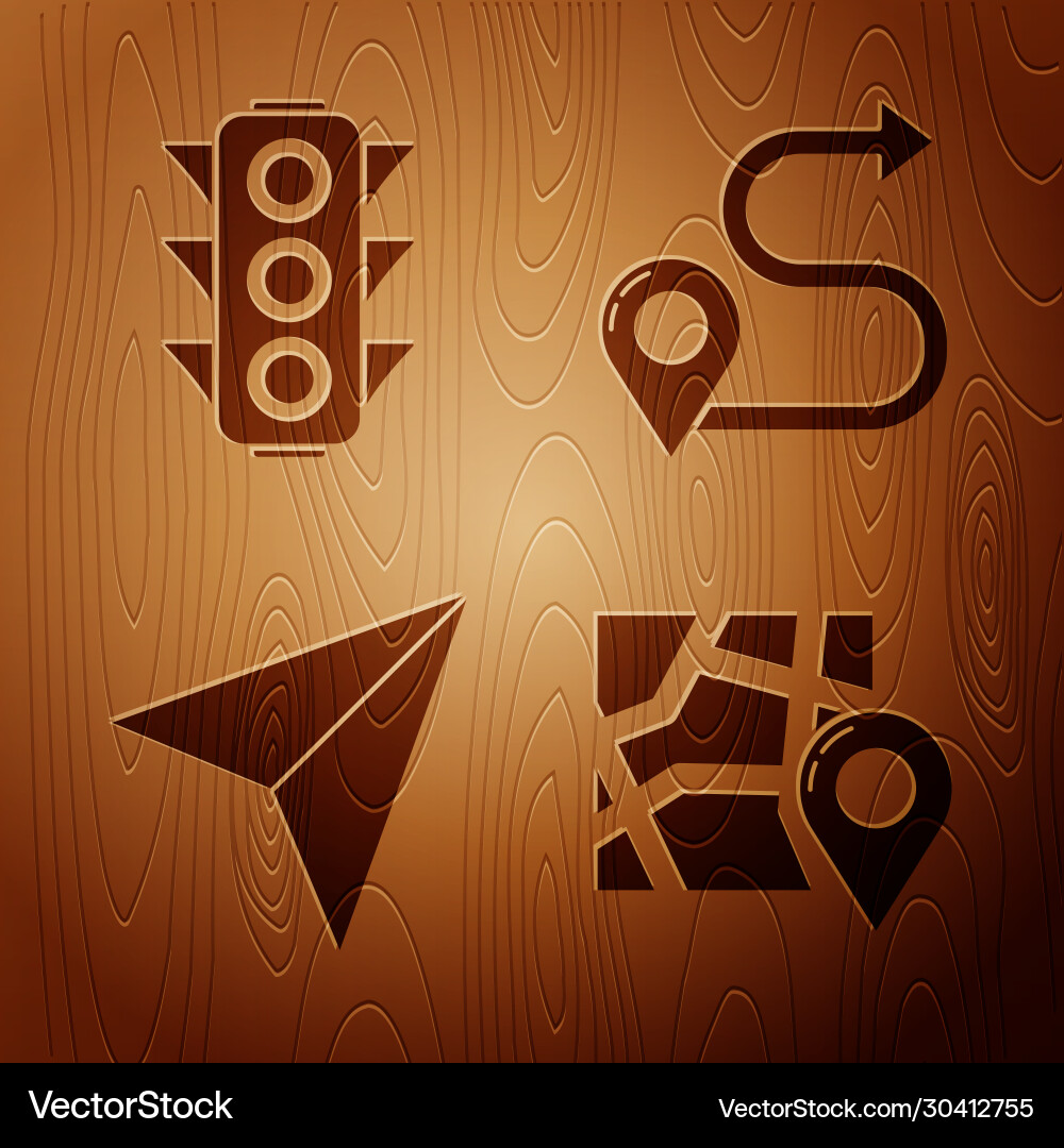 Set folded map with location marker traffic light Set folded map with location marker traffic light vector image