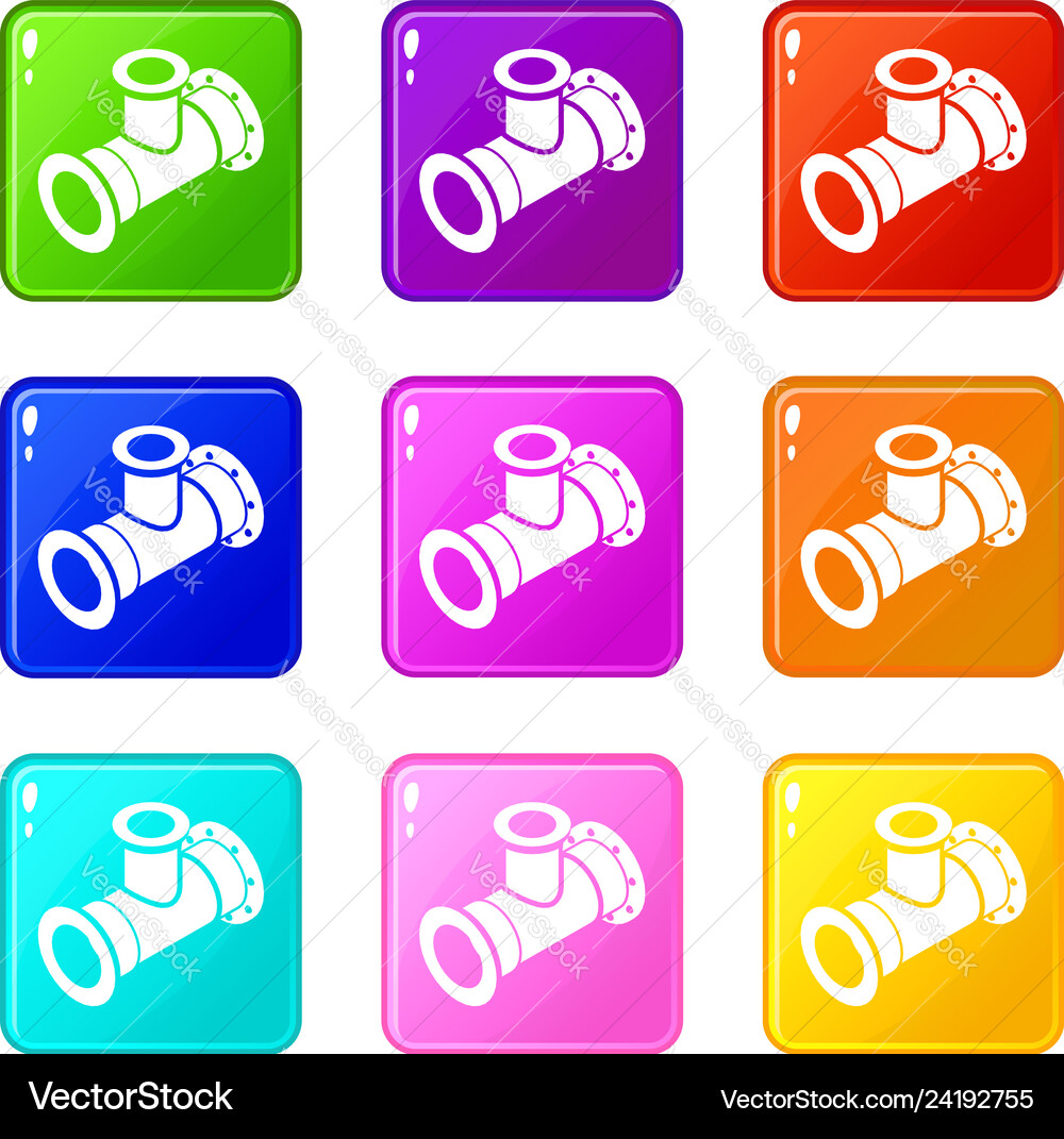 Tee pipe icons set 9 color collection Vector Image