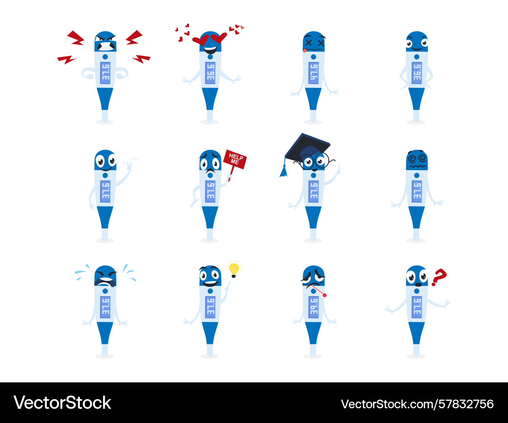 A playful character thermometer displays range A playful character thermometer displays range Vector Image