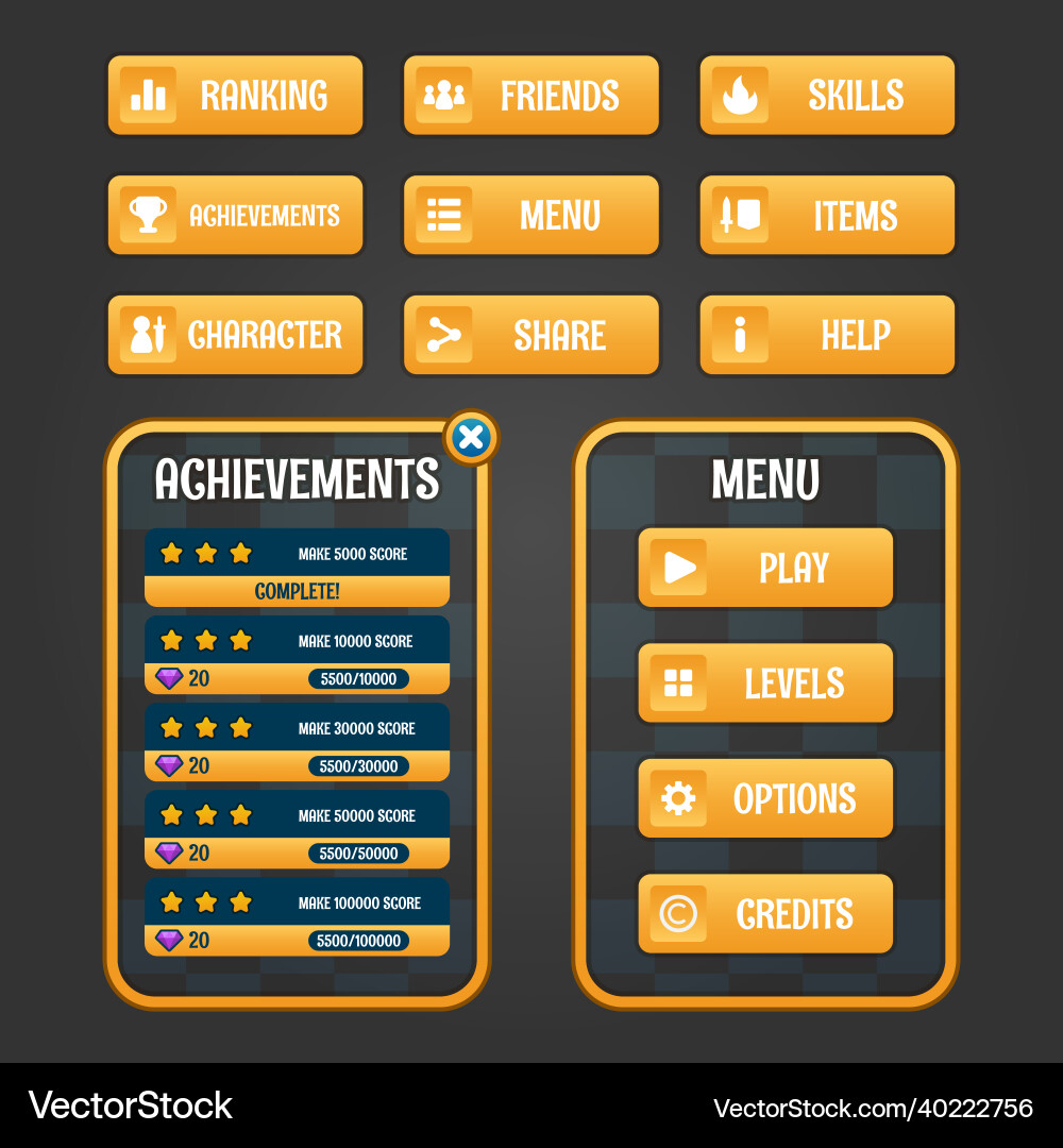 Game template gui kit graphical user Game template gui kit graphical user vector image
