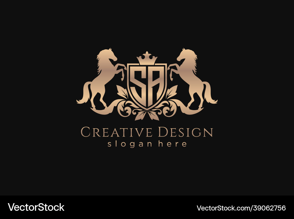 Initial sa retro golden crest with shield and two vector image